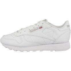Buty do chodzenia damskie Reebok Classic Lthr. Białe buty sportowe na co dzień damskie Reebok, bez wzorów, z materiału, trekkingowe, reebok classic. W wyprzedaży za 259.00 zł.