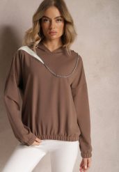 Brązowa Asymetryczna Bluza z Bawełny z Kapturem i Ozdobnym Suwakiem Lueur. Brązowe bluzy z kapturem damskie Renee, z bawełny. Za 79.99 zł.