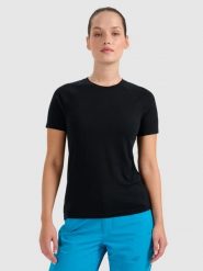 4F Koszulka trekkingowa z wełną merino damska - czarna XS. Czarne bluzki damskie 4f, s, bez wzorów, z wełny, bez kołnierzyka. Za 199.99 zł.