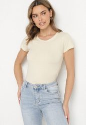 Beżowy Bawełniany T-shirt o Klasycznym Fasonie Lialova. Brązowe t-shirty damskie Born2be, l, bez wzorów, z bawełny, bez kołnierzyka. Za 29.99 zł.