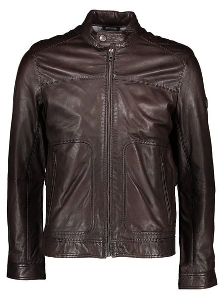 Bugatti Skórzana kurtka w kolorze ciemnobrązowym rozmiar: 54. Brązowe kurtki męskie Bugatti, bez wzorów, ze skóry, bez kaptura. Za 891.99 zł.