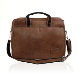 Męska torba na ramię, torba na laptop SOLIER S13 jasnobrązowa. Brązowe torby męskie na ramię Solier, bez wzorów, ze skóry ekologicznej. Za 159.00 zł.