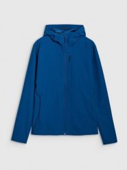 4F Kurtka softshell wiatroodporna męska - turkusowa XL. Niebieskie kurtki męskie 4f, m, bez wzorów, z dzianiny, z kapturem. W wyprzedaży za 249.99 zł.