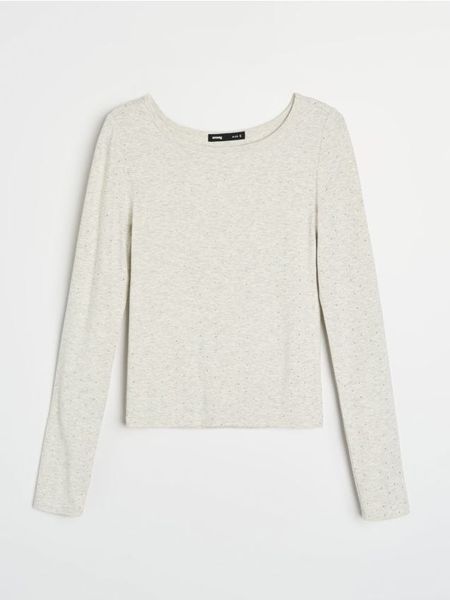 Koszulka z wiskozy z ozdobnymi dżetami - szary. Szare t-shirty damskie Sinsay, l, bez wzorów, z wiskozy, bez kołnierzyka. Za 29.99 zł.