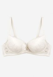 Jasnobeżowy Biustonosz z Koronki Typu Push-Up z Usztywnionymi Miseczkami i Zdobieniami Ellalli. Brązowe biustonosze Renee, z aplikacjami, z koronki. Za 34.99 zł.