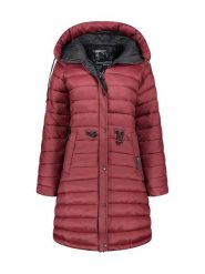 Geographical Norway Płaszcz zimowy "Batiga" w kolorze bordowym rozmiar: L. Czerwone płaszcze damskie Geographical Norway, na zimę, l, bez wzorów, z puchu. Za 275.95 zł.