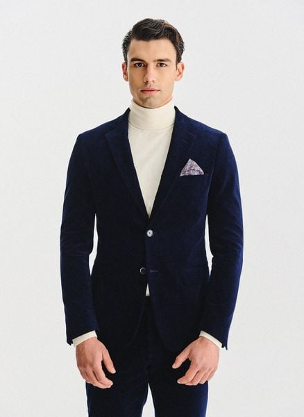 PAKO LORENTE - Granatowa sztruksowa marynarka męska. Marynarki męskie Pako Lorente, bez wzorów, z bawełny. Za 599.99 zł.