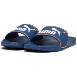 Klapki basenowe dla dorosłych Puma Leadcat 2.0. Niebieskie klapki damskie Puma, bez wzorów, z materiału, bez obcasa. Za 190.00 zł.