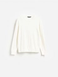 Sweter z dodatkiem modalu - biały. Białe swetry męskie Reserved, l, bez wzorów, z bawełny, bez kołnierzyka. Za 139.99 zł.