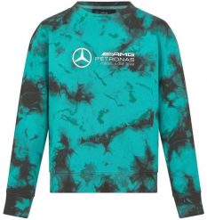 Bluza damska Mercedes-AMG Petronas F1 tie-dye crew neck zielona. Zielone bluzy sportowe damskie 55PROTEC, xl, bez wzorów, z bawełny, bez ramiączek, długie, bez kaptura. Za 278.99 zł.