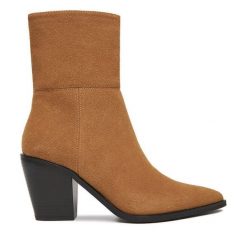 Botki JENNY. Brązowe botki damskie Jenny, bez obcasa, na słupku, bez zapięcia. Za 179.99 zł.