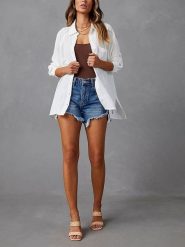 Milan Kiss Koszula w kolorze białym rozmiar: M. Białe koszule damskie Milan Kiss, m, bez wzorów, z bawełny, bez kołnierzyka, bez ramiączek. Za 130.99 zł.