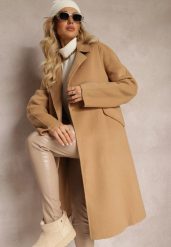 Jasnobrązowy Klasyczny Płaszcz z Wiązaniem Deneris. Brązowe płaszcze damskie Renee, l, bez wzorów, eleganckie. Za 379.99 zł.