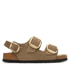 Sandały Birkenstock. Brązowe sandały damskie Birkenstock, bez wzorów, bez obcasa, na płaskiej podeszwie. Za 719.99 zł.