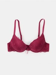 Biustonosz Extra Push-Up z koronką - bordowy. Czerwone biustonosze Sinsay, bez wzorów, z koronki. Za 29.99 zł.