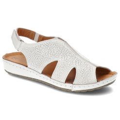Białe Sandały Kampa Wygodne Skórzane Buty Damskie. Białe sandały damskie KAMPA, bez wzorów, ze skóry, bez obcasa. Za 239.00 zł.