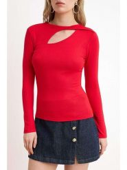 Trendyol Bluzka w kolorze czerwonym rozmiar: XS. Czerwone bluzki damskie Trendyol, xs, bez wzorów, z wiskozy, bez kołnierzyka, bez ramiączek. Za 52.99 zł.