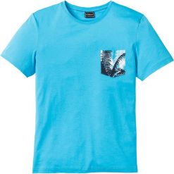 T-shirt z drukowaną kieszonką Slim Fit bonprix turkusowy. Niebieskie t-shirty męskie bonprix, m, bez wzorów, bez kołnierzyka. Za 27.99 zł.