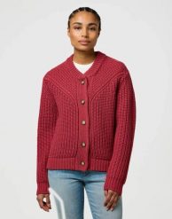 DAMSKI SWETER WRANGLER WESTERN CARDIGAN EARTH RED 112370797. Czerwone kardigany damskie Wrangler, xl, bez wzorów. Za 159.99 zł.