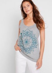 Tank top z lekkiego dżerseju. Szare topy damskie bonprix, bez wzorów, z bawełny, bez kołnierzyka. Za 52.99 zł.