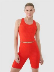 4F Crop top treningowy szybkoschnący damski - czerwony XS. Czerwone topy damskie 4f, xl, bez wzorów, z dzianiny, bez ramiączek. W wyprzedaży za 39.99 zł.