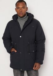 Granatowa Kurtka Parka z Odpinanym Kapturem i Polarowym Ociepleniem Rinavia. Niebieskie kurtki męskie Born2be, l, bez wzorów, z jeansu. Za 319.99 zł.
