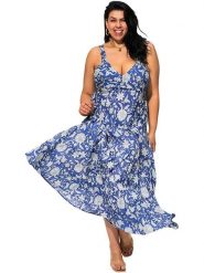 Aller Simplement Sukienka w kolorze niebiesko-białym rozmiar: 50/52. Niebieskie sukienki damskie Aller Simplement, bez wzorów, z bawełny, bez kołnierzyka, bez ramiączek, maxi. Za 177.32 zł.