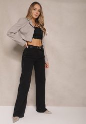 Czarne Szerokie Jeansy High Waist z Cyrkoniowym Zdobieniem Nusamira. Czarne jeansy damskie Renee, z podwyższonym stanem. Za 119.99 zł.