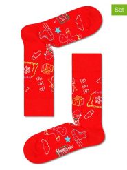 Happy Socks Skarpety (2 pary) "Ho Ho Ho" w kolorze czerwonym rozmiar: 41-46. Czerwone skarpetki męskie Happy Socks, bez wzorów, prążkowane. Za 69.42 zł.