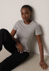 Szary Bawełniany T-shirt w Klasycznym Stylu Nedila. Szare t-shirty damskie Born2be, m, bez wzorów, z bawełny, bez kołnierzyka. Za 39.99 zł.