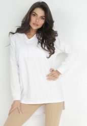 Biała Nierozpinana Bluza z Kapturem i Przedłużonym Tyłem Cynathia. Białe bluzy z kapturem damskie Born2be, xs. Za 34.99 zł.