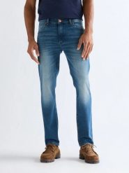 MESKIE SPODNIE WRANGLER LARSTON SLATE RUNNER 112378693. Spodnie materiałowe męskie Wrangler, bez wzorów, z jeansu. Za 189.99 zł.