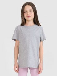 4F T-shirt regular gładki dziewczęcy - szary 134 (8-9 lat). Szare koszulki dziewczęce 4f, bez wzorów, z bawełny, bez ramiączek. Za 29.99 zł.