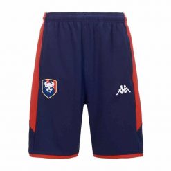 Szorty SM Caen Alozip 7 2023/24. Czerwone szorty męskie Kappa, bez kołnierzyka. W wyprzedaży za 175.45 zł.