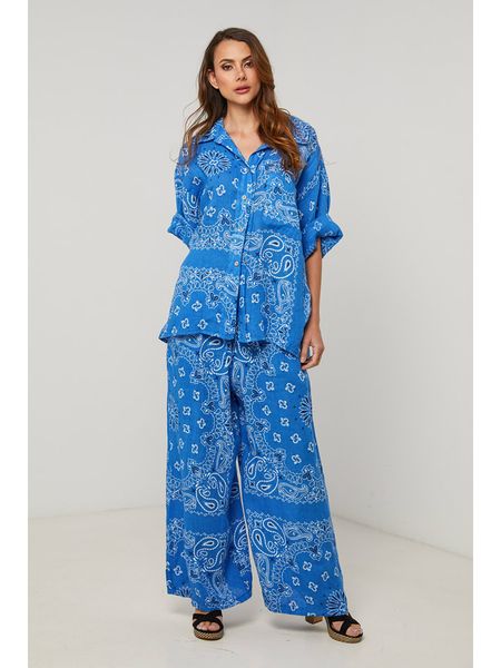 Fleur de Lin Bluzka w kolorze niebieskim rozmiar: XL. Niebieskie bluzki damskie Fleur de Lin, xl, bez wzorów, ze lnu, bez kołnierzyka, bez ramiączek. Za 157.35 zł.