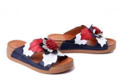 KOCH 030.351.3843 navy-white-red, klapki damskie. Białe klapki damskie KOCH, bez wzorów, ze skóry, bez obcasa, na koturnie. Za 204.90 zł.