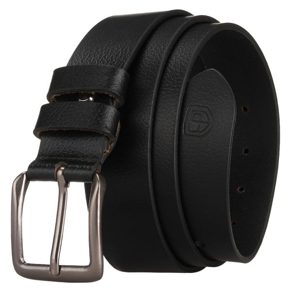 Klasyczny, skórzany, czarny pasek męski z tradycyjną klamrą - Peterson. Czarne paski męskie Peterson, bez wzorów, z jeansu, eleganckie. Za 59.99 zł.