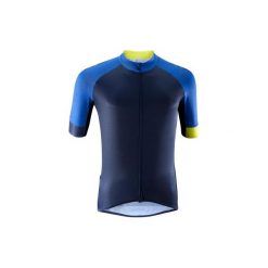 Koszulka krótki rękaw na rower MTB XC 100. Niebieskie t-shirty sportowe męskie ROCKRIDER, xl, z elastanu, bez ramiączek, rowerowe. Za 169.99 zł.