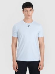 4F Koszulka treningowa szybkoschnąca męska - niebieska S. Niebieskie t-shirty sportowe męskie 4f, m, z elastanu, bez ramiączek, na fitness i siłownię. Za 99.99 zł.