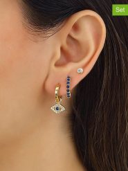 Miu Silver Pozłacane kolczyki (3 szt.) z cyrkoniami rozmiar: onesize. Niebieskie kolczyki damskie Miu Silver, z cyrkonią, pozłacane. Za 86.99 zł.