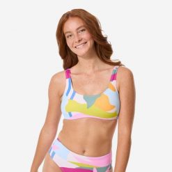 Góra kostiumu kąpielowego surfingowego damska Decathlon Aurely Colorama. Czerwone bikini damskie Decathlon, bez wzorów. Za 69.99 zł.