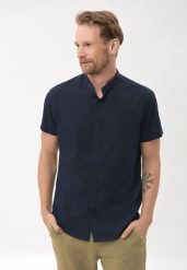 Koszula ze stójką, Slim Fit, C-IBERO. Niebieskie koszule męskie Volcano, l, bez wzorów, z bawełny, bez kołnierzyka, bez ramiączek. Za 119.99 zł.