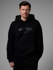 4F Bluza dresowa regular z kapturem męska 4F x Robert Lewandowski - czarna M. Czarne bluzy z kapturem męskie 4f, m, z bawełny. Za 199.99 zł.
