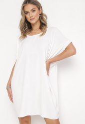 Biała Mini Sukienka z Krótkim Rękawem o Fasonie Nietoperza Kharson. Białe sukienki damskie Born2be, bez wzorów, boho, bez kołnierzyka, bez ramiączek, mini. W wyprzedaży za 63.99 zł.