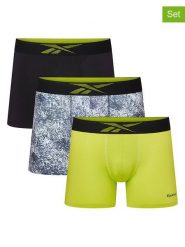 Reebok Bokserki (3 pary) "Mowatt" w kolorze czarno-limonkowo-niebieskim rozmiar: L. Czarne bokserki męskie Reebok, bez wzorów. Za 84.99 zł.