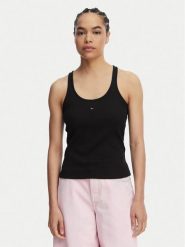 Tommy Jeans Top Racerback DW0DW22264 Czarny Slim Fit. Czarne topy damskie Tommy Jeans, s, bez wzorów, z bawełny, bez kołnierzyka. Za 169.99 zł.