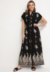 Czarna Koszulowa Sukienka z Bawełną Ozdobiona Metaliczną Nicią Tirlio. Czarne sukienki damskie Born2be, na co dzień, l, z aplikacjami, z bawełny, eleganckie, bez kołnierzyka, bez ramiączek, maxi, koszulowe. W wyprzedaży za 135.99 zł.