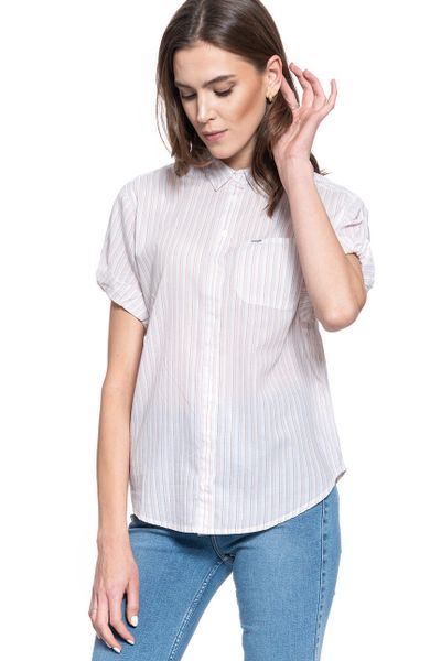 DAMSKA KOSZULA MATERIAŁOWA WRANGLER SUMMER SHIRT LAVENDAR HAZE W5R71YP14 112130319. Koszule damskie Wrangler, s, bez wzorów, z materiału, bez kołnierzyka, bez ramiączek. Za 129.99 zł.