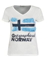 Geographical Norway Koszulka "Jarine" w kolorze białym rozmiar: XXL. Białe bluzki damskie Geographical Norway, xxl, bez wzorów, bez kołnierzyka, bez ramiączek. Za 52.67 zł.