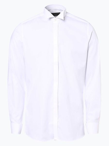 Finshley & Harding Koszula z wywijanymi mankietami Mężczyźni Slim Fit Bawełna biały kołnierz łamany, 38. Białe koszule męskie Finshley & Harding, m, bez wzorów, z bawełny, bez kołnierzyka, bez ramiączek. Za 279.95 zł.